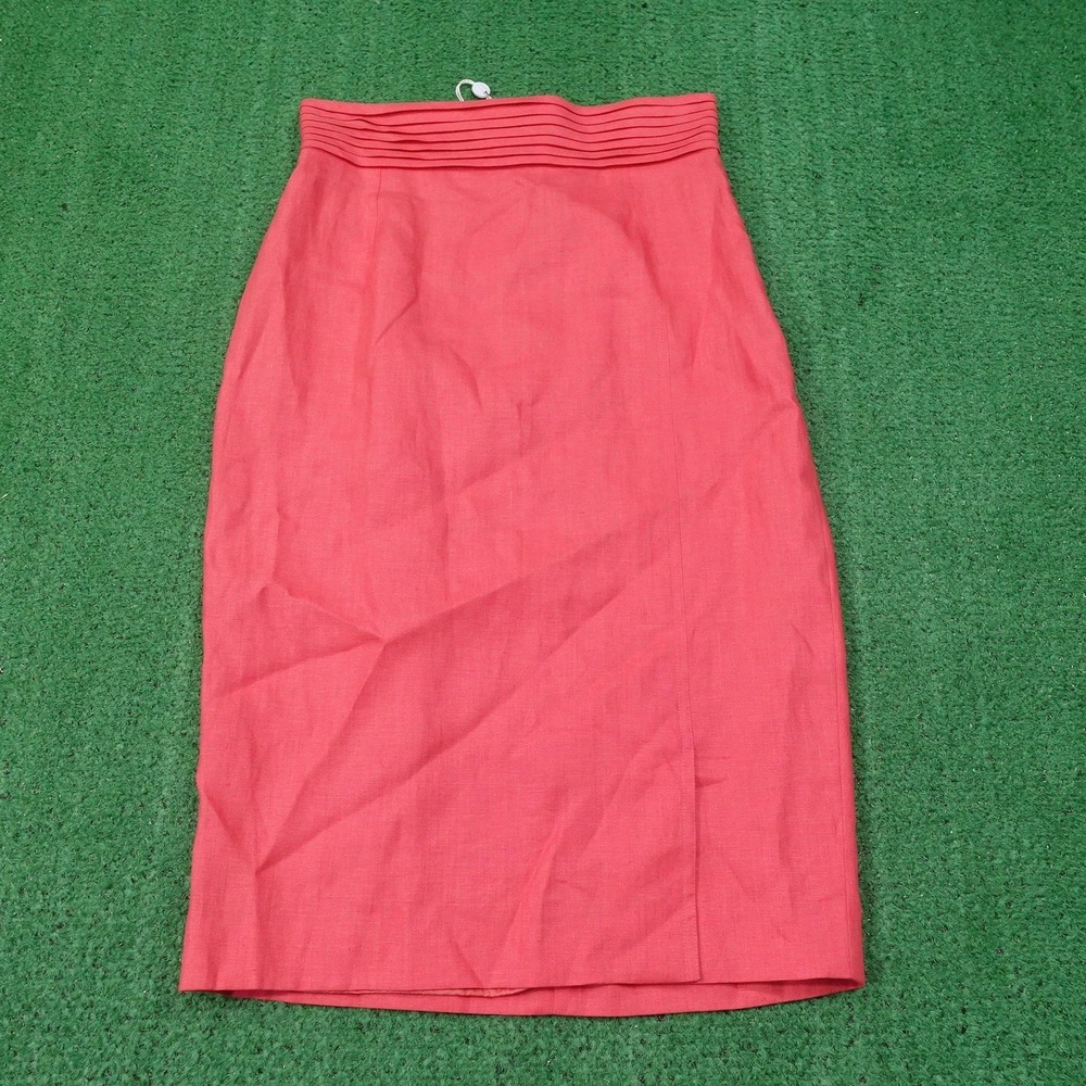 New! Valentino Miss V Skirt Womens 8 Pink Linen Straight Pencil Midi Lined Italy